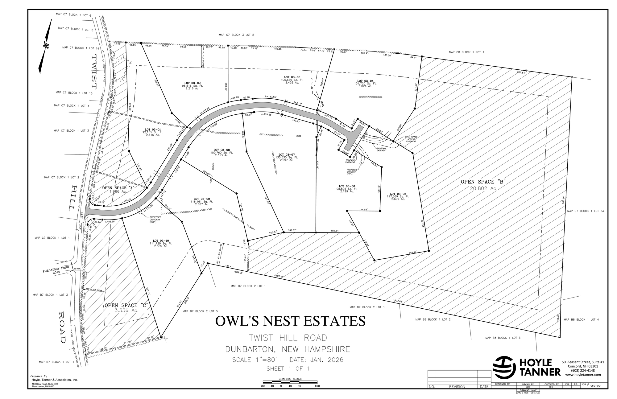 Owl's Nest Estates site plan showing homesite layout off Twist Hill Road, Dunbarton NH